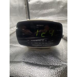 Sony Dream Machine #ICF-C111 FM/AM Clock Radio Black Face on White Tested Works!